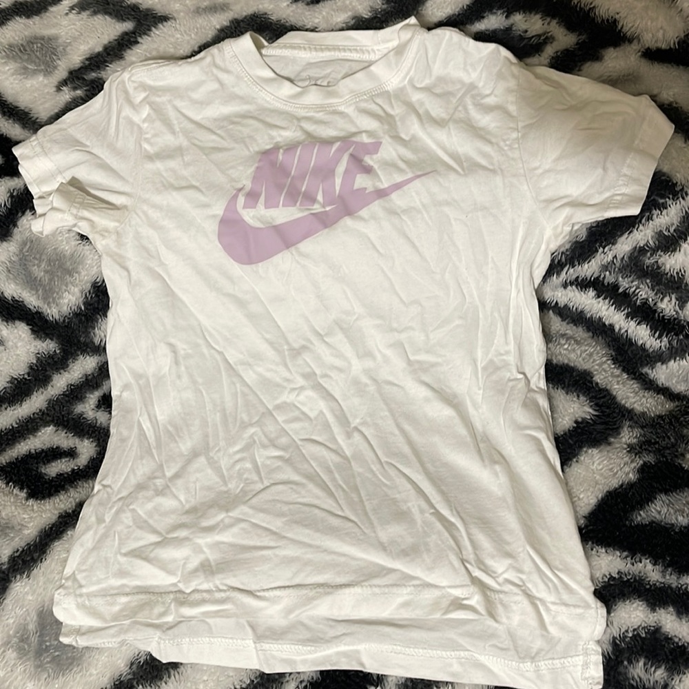 White Nike shirt with pink Nike logo